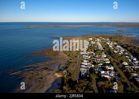 Aerial of Southend the only village on Curtis Island Queensland Australia Stock Photo