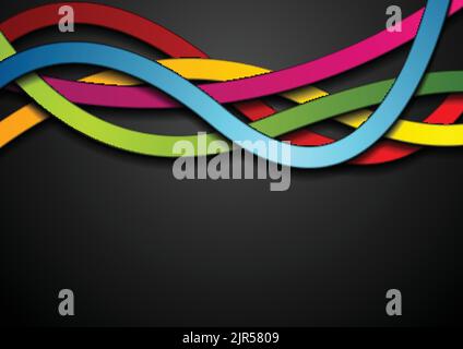 Colorful abstract waves on black background. Vector design Stock Vector