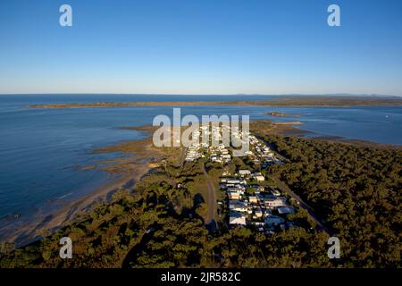 Aerial of Southend the only village on Curtis Island Queensland Australia Stock Photo