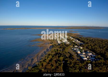 Aerial of Southend the only village on Curtis Island Queensland Australia Stock Photo