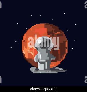 Colorful pixel design with astronaut and Mars. Stock Vector
