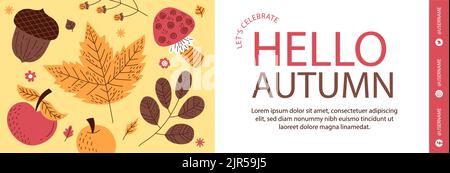 Flat horizontal banners set for autumn celebration Vector illustration Stock Vector