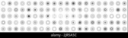 vector set of 100 flower icons in a black circle. vector illustration. Stock Vector