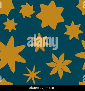 vector : seamless pattern with yellow stars and a black background. with colors yellow and blue Stock Vector