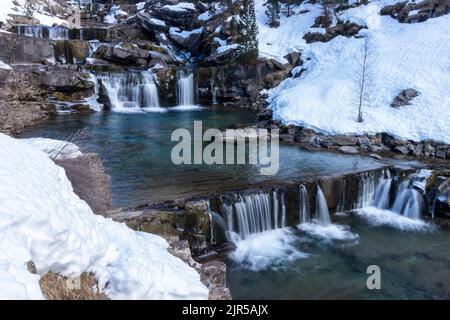 waterfall in ordesa national park in the spanish pyrenees in winter Stock Photo