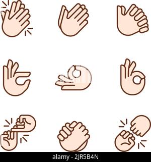 Gestures and communication pixel perfect RGB color icons set Stock Vector