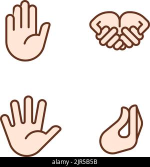 Conveying information by gestures pixel perfect RGB color icons set Stock Vector