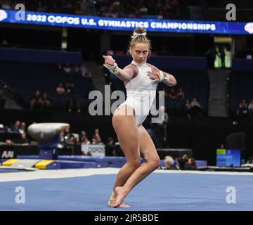 August 19, 2022: Katelyn Rosen finishes her floor routine during the ...