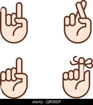 Informative hand gestures pixel perfect RGB color icons set Stock Vector