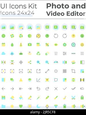 Photo and video editor tools flat color ui icons set Stock Vector