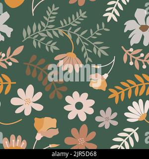 Flowers and twigs seamless pattern Stock Vector