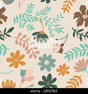 Flowers and twigs seamless pattern Stock Vector