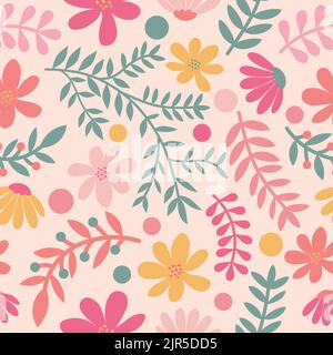 Flowers and twigs seamless pattern Stock Vector