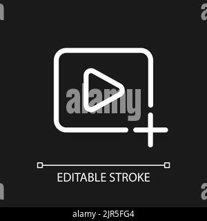 Add video file pixel perfect white linear ui icon for dark theme Stock Vector
