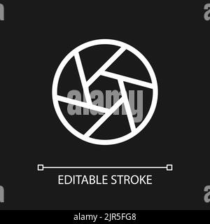 Camera diaphragm pixel perfect white linear ui icon for dark theme Stock Vector
