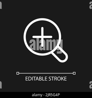 Magnifier and plus pixel perfect white linear ui icon for dark theme Stock Vector