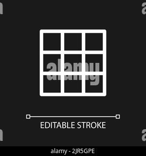 Rule of thirds grid pixel perfect white linear ui icon for dark theme Stock Vector