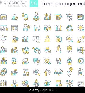 Trend management RGB color icons set Stock Vector