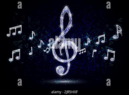 Treble clef musical notes vector polygonal background Stock Vector