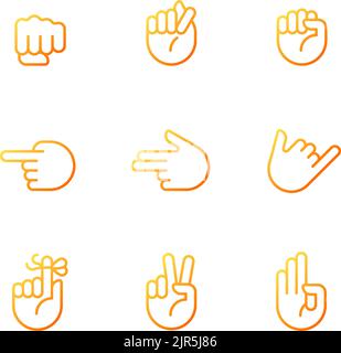 Visual messages by hands pixel perfect gradient linear vector icons set Stock Vector