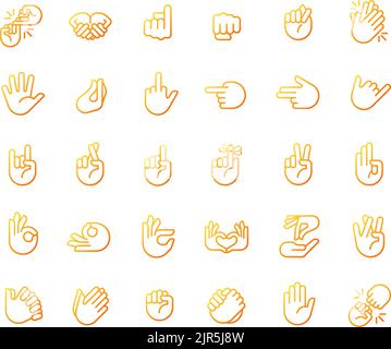 Hand gestures pixel perfect gradient linear vector icons set Stock Vector