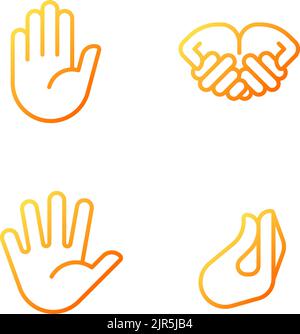 Conveying information by gestures pixel perfect gradient linear vector icons set Stock Vector