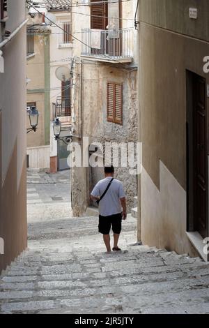 old street with steps of Caccamo Old Town in western Sicily, Italy Stock Photo