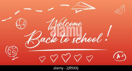 Back to school. Holiday for students. Banner concept on autumn background. Small handwritten text back to school. Place for text. Education poster. Stock Vector