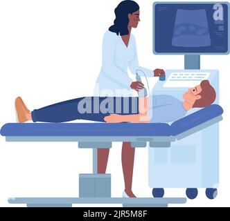 Doctor using ultrasound scanner semi flat color vector characters Stock Vector