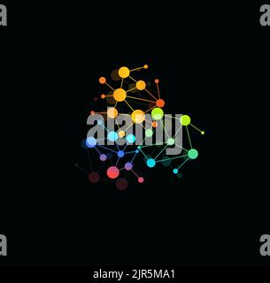 Constellation, interconnected colored dots, cartoon logo concept. Bubbles structure shape, isolated icon. Connected color beats vector illustration Stock Vector