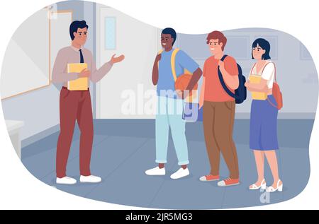 Teacher communicating with students 2D vector isolated illustration Stock Vector
