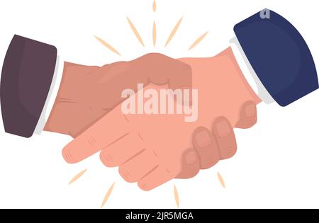 Businessmen handshake semi flat color vector hand gesture Stock Vector