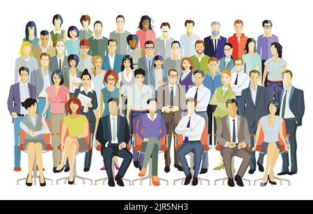 A large group of business people together, isolated on white background. illustration Stock Vector