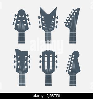 Guitars headstock vector electric neck abstract icon. Guitar head acoustic rock instrument logo icon Stock Vector