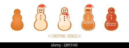 christmas cookies gingerbread set with different icing and sugar decoration snowman Stock Vector