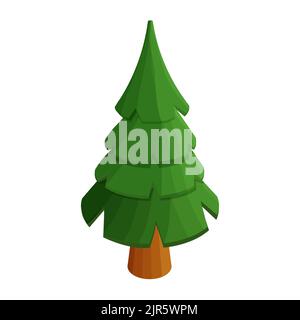 Fir, pine tree game ui asset isometric in cartoon style isolated on white background. Forest element, decoration. Vector illustration Stock Vector