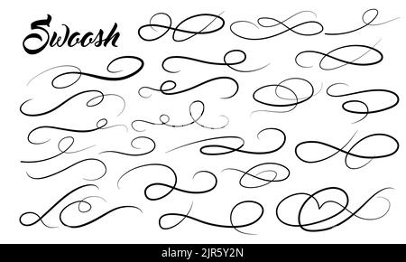 Underline swishes tail collection. Swoosh element for sport, logo design. Vector hand drawn illustration Stock Vector