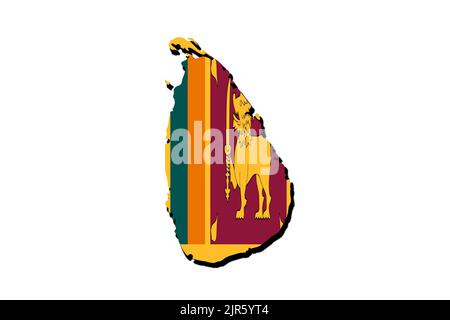 Silhouette of the map of Sri Lanka with its flag Stock Photo