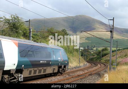 Avanti West Coast class 390 pendolino electric multiple-unit train  390002 on the West Coast Main Line at Lowgill, Cumbria on 22nd August 2022. Stock Photo