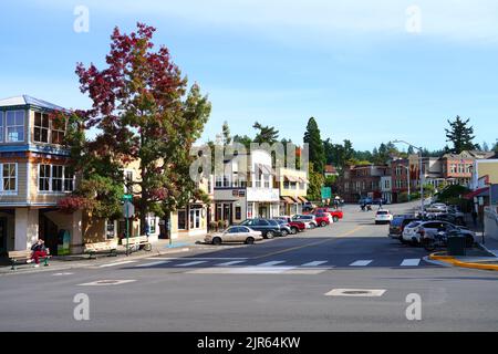 FRIDAY HARBOR, WA -1 OCT 2021- View of downtown Friday Harbor, the main town in the San Juan Islands archipelago in Washington State, United States. Stock Photo