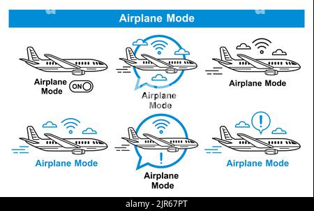 Airplane flight mode switch on mobile phone line icon. Turn smartphone offline. Air plane on telephone. WIFI internet connection. Web setting. Vector Stock Vector
