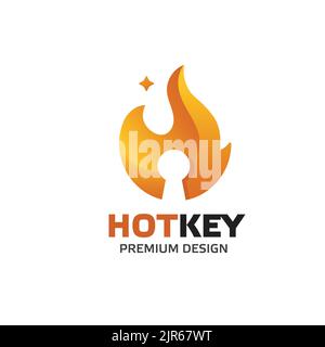 Bright HOT KEY logo template with fire padlock icon Stock Vector