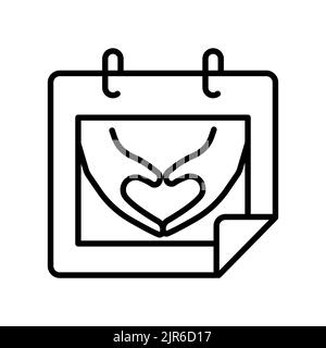 Calendar icon with heart hand gesture. icon related to charity, affection, love. Line icon style. Simple design editable Stock Vector
