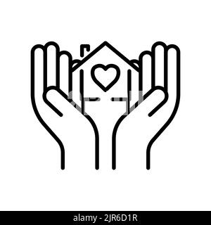 Hand icon with heart in house. icon related to charity, International day of charity. Line icon style. Simple design editable Stock Vector