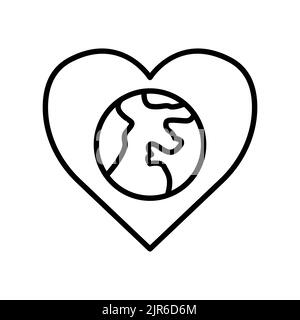 Earth icon in heart. icon related to charity, International day of charity. Line icon style. Simple design editable Stock Vector