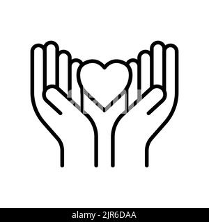 Hand icon with heart. icon related to charity, affection, love. Line icon style. Simple design editable Stock Vector