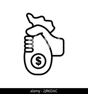 Hand holding money bag icon. icon related to charity, business. Line icon style. Simple design editable Stock Vector