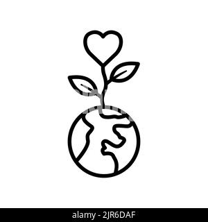 Earth icon with plant and heart. icon related to charity, International day of charity. Line icon style. Simple design editable Stock Vector
