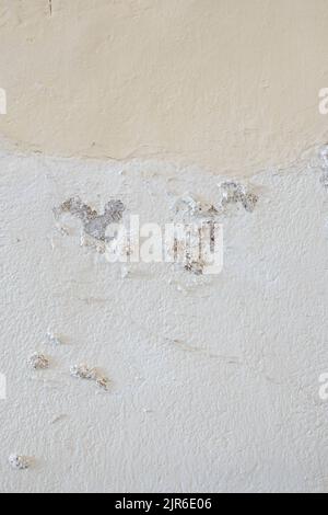 Flat on detail of a painted flaking white and cream plastered wall Stock Photo