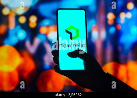 Brazil. 22nd Aug, 2022. In this photo illustration, the New Relic logo is displayed on a smartphone screen (Photo by Rafael Henrique/SOPA Images/Sipa USA) Credit: Sipa USA/Alamy Live News Stock Photo